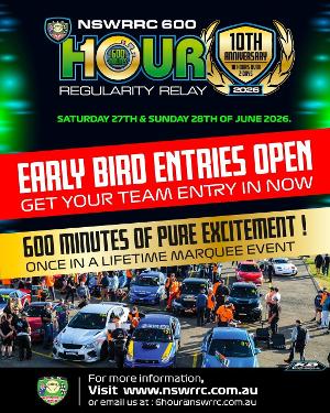 Early bird entry for NSWRRC 600 Regularity Relay till Fri 1st May
